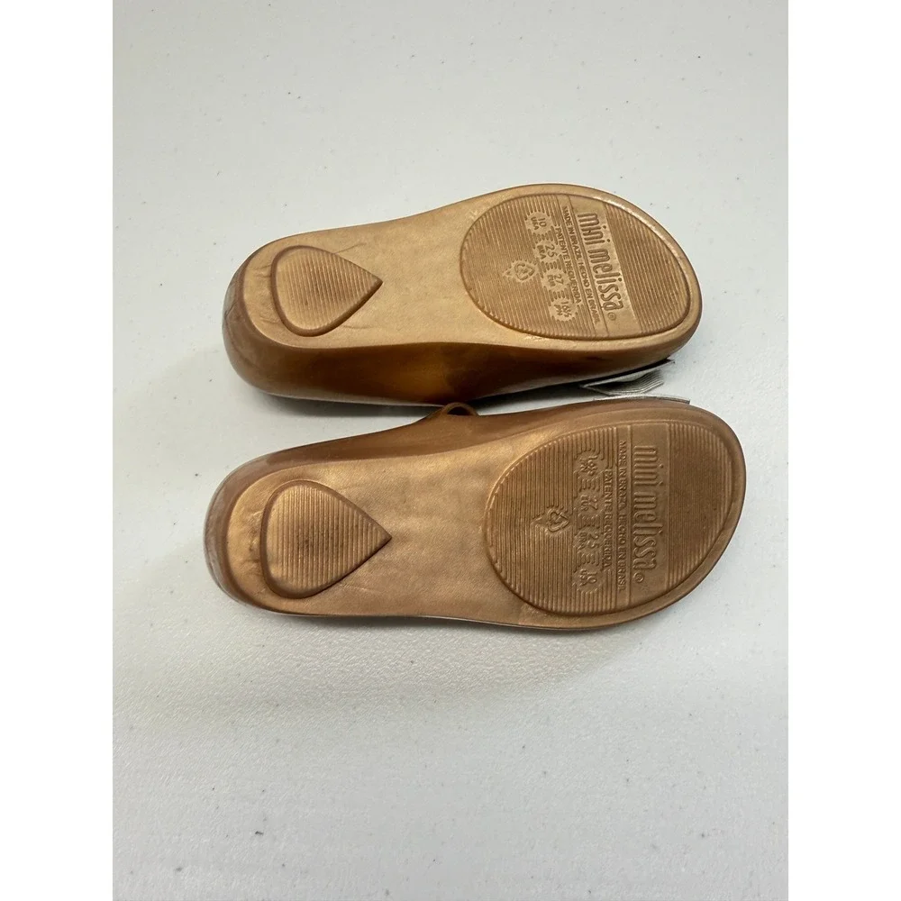 Mini Melissa Kids Rose Gold Bow Mary Jane Peep Toe Shoes Size 10 USA 27 EUR